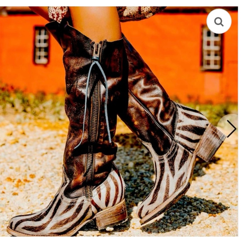 Freebird by Steven Brown and White Zebra-Print Leather Heeled Boots